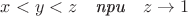 $x<y<z \quad \textit{при}\quad z \to1$