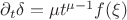$\partial_t\delta=\mu t^{\mu-1}f(\xi)$
