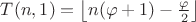 $T(n,1)=\left\lfloor n(\varphi+1)-\frac{\varphi}{2}\right\rfloor$