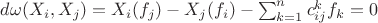 ${d\omega(X_i,X_j)=X_i(f_j)-X_j(f_i)-\sum_{k=1}^nc_{ij}^kf_k=0}$