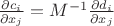 $\frac{\partial c_i}{\partial x_j}=M^{-1}\frac{\partial d_i}{\partial x_j}$