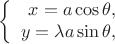 $$\left\{\begin{array}{rcl}x=a\cos\theta, \\y=\lambda a\sin\theta, \\\end{array}\right.$$