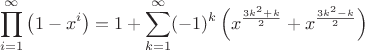 $$\prod_{i=1}^{\infty}\left(1-x^{i}\right)=1+\sum_{k=1}^{\infty}(-1)^{k}\left(x^{\frac{3k^2+k}{2}}+x^{\frac{3k^2-k}{2}}\right)$$