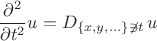 $$\dfrac{\partial^2}{\partial t^2}u=D_{\{x,y,\ldots\}\not\ni t}\,u$$ $$\dfrac{\partial^2}{\partial t^2}u=D_{\{x,y,\ldots\}\not\ni t}\,u$$