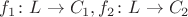 $f_1\colon L\to C_1, f_2\colon L\to C_2$