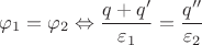 $$\varphi_{1}=\varphi_{2} \Leftrightarrow \dfrac{q+q'}{\varepsilon_{1}}=\dfrac{q''}{\varepsilon_{2}}$$