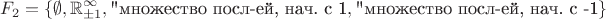 $$
F_2=\{\emptyset,\mathbb{R}^\infty_{\pm 1},\mbox{