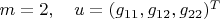 $m=2,\quad u=(g_{11},g_{12},g_{22})^T$