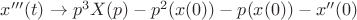 ${x}'''(t) \rightarrow p^{3}X(p)-p^{2}(x(0))-p(x(0))-{x}''(0)$
