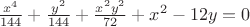 $\frac {x^4} {144}+\frac {y^2} {144}+\frac {x^2y^2} {72} +x^2-12y=0$