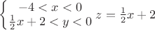 $\left\{\begin{matrix}
-4<x<0\\ 
\frac{1}{2}x+2<y<0
\end{matrix}\right.
z=\frac{1}{2}x+2
