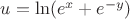 $u=\ln(e^x+e^{-y})$