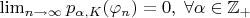 $\lim_{n \to \infty} p_{\alpha, K} (\varphi_n) = 0,\;\forall \alpha \in \mathbb{Z}_+$