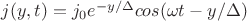 $j(y,t) = j_0 e^{-y/\Delta}cos(\omega t-y/\Delta)$ $j(y,t) = j_0 e^{-y/\Delta}cos(\omega t-y/\Delta)$