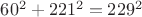 $60^2+221^2=229^2$