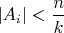 $|A_i|<\dfrac{n}{k}$