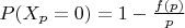 $P(X_p=0)=1-\frac {f(p)}{p}$