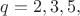 $q=2,3,5,$