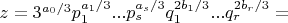 $z=3^{a_0/3}p_1^{a_1/3}...p_s^{a_s/3}q_1^{2b_1/3}...q_r^{2b_r/3}=$