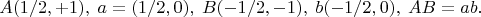 $$ A (1/2,+1),\; a = (1/2,0),\; B (-1/2,-1),  \; b(-1/2, 0),\; AB = ab. $$