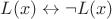 $L(x)\leftrightarrow \neg L(x)$ $L(x)\leftrightarrow \neg L(x)$