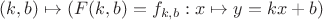 $(k,b)\mapsto (F(k,b)=f_{k,b}:x\mapsto y=kx+b)$