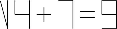 $\tikz[scale=1]{
\draw [very thick]
(0.5,1.936)--(1,0)
(1,0)--(1,2)
(1.5,1)--(1.5,2)
(1.5,1)--(2.5,1)
(2.5,0)--(2.5,2)
(3,1)--(4,1)
(3.5,0.5)--(3.5,1.5)
(4.5,2)--(5.5,2)
(5.5,0)--(5.5,2)
(6,0.8)--(7,0.8)
(6,1.2)--(7,1.2)
(7.5,0)--(8.5,0)
(7.5,1)--(8.5,1)
(7.5,2)--(8.5,2)
(7.5,1)--(7.5,2)
(8.5,0)--(8.5,2)
}$
