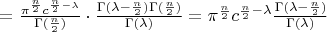 $=\frac{\pi^{\frac{n}{2}}c^{\frac{n}{2}-\lambda}}{\Gamma(\frac{n}{2})}\cdot\frac{\Gamma(\lambda-\frac{n}{2})\Gamma(\frac{n}{2})}{\Gamma(\lambda)}=\pi^{\frac{n}{2}}c^{\frac{n}{2}-\lambda}\frac{\Gamma(\lambda-\frac{n}{2})}{\Gamma(\lambda)}$