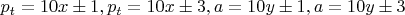 $p_t=10x\pm 1, p_t=10x\pm 3, a=10y\pm 1, a=10y\pm 3$