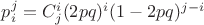 $p_i^j=C_{j}^{i}(2pq)^i(1-2pq)^{j-i}$
