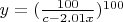 $y=(\frac{100}{c-2.01x})^{100}$