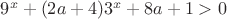 $9^x + (2a+4)3^x + 8a + 1 > 0$