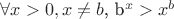 $\forall x>0, x \not=b$, b^x>x^b