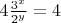 $4\frac{3^x}{2^y}=4$