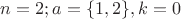 $n=2;a=\{1,2\},k=0$