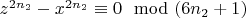 $z^{2n_2}-x^{2n_2}\equiv 0\mod (6n_2 + 1)$