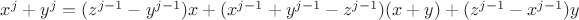 $x^j+y^j=(z^{j-1}-y^{j-1})x + (x^{j-1} + y^{j-1}- z^{j-1})(x + y) + (z^{j-1}- x^{j-1})y$