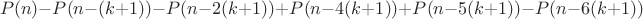 $$
P(n)-P(n-(k+1))-P(n-2(k+1))+P(n-4(k+1))+P(n-5(k+1))-P(n-6(k+1))
$$