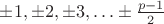 $\pm 1, \pm 2, \pm 3, \ldots \pm\frac{p-1}2$