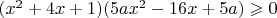 $(x^2+4x+1)(5ax^2-16x+5a)\geqslant0$