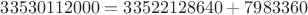 $33530112000 = 33522128640 + 7983360$