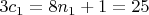 $3c_1 = 8n_1 +1 = 25$