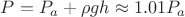 $P=P_a+\rho gh\approx 1.01P_a$