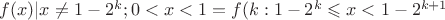 $f(x)|x\ne 1-2^k; 0<x<1=f(k: 1-2^k\leqslant x<1-2^{k+1}$