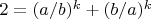 $2=(a/b)^{k}+(b/a)^{k^}$