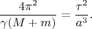 $$\frac{4\pi^2}{\gamma (M+m)}=\frac{\tau^2}{a^3}.$$