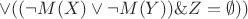 $ \vee (( \neg M(X) \vee \neg M(Y)) \& Z =\emptyset))$