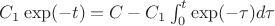 $C_1 \exp(-t)=C-C_1\int_0^t{\exp(-\tau)d\tau}$