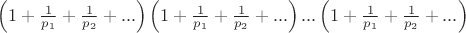 $\[\left( {1+\frac{1}{{{p_1}}} + \frac{1}{{{p_2}}} + ...} \right)\left( {1+\frac{1}{{{p_1}}} + \frac{1}{{{p_2}}} + ...} \right)...\left( {1+\frac{1}{{{p_1}}} + \frac{1}{{{p_2}}} + ...} \right)\]$