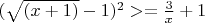 $(\sqrt{(x+1)}-1)^2>= \frac 3 x +1 $